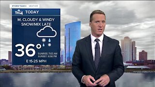 Mostly cloudy and windy Monday; snow/rain mix coming this evening