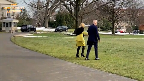 Jill helps Joe to shuffle across the White House lawn.