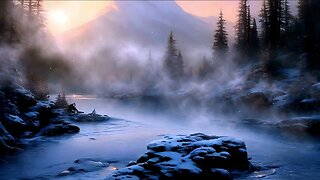 River Fog In The Snowy Mountains By A Creek, Royalty FREE Stock Video Footage