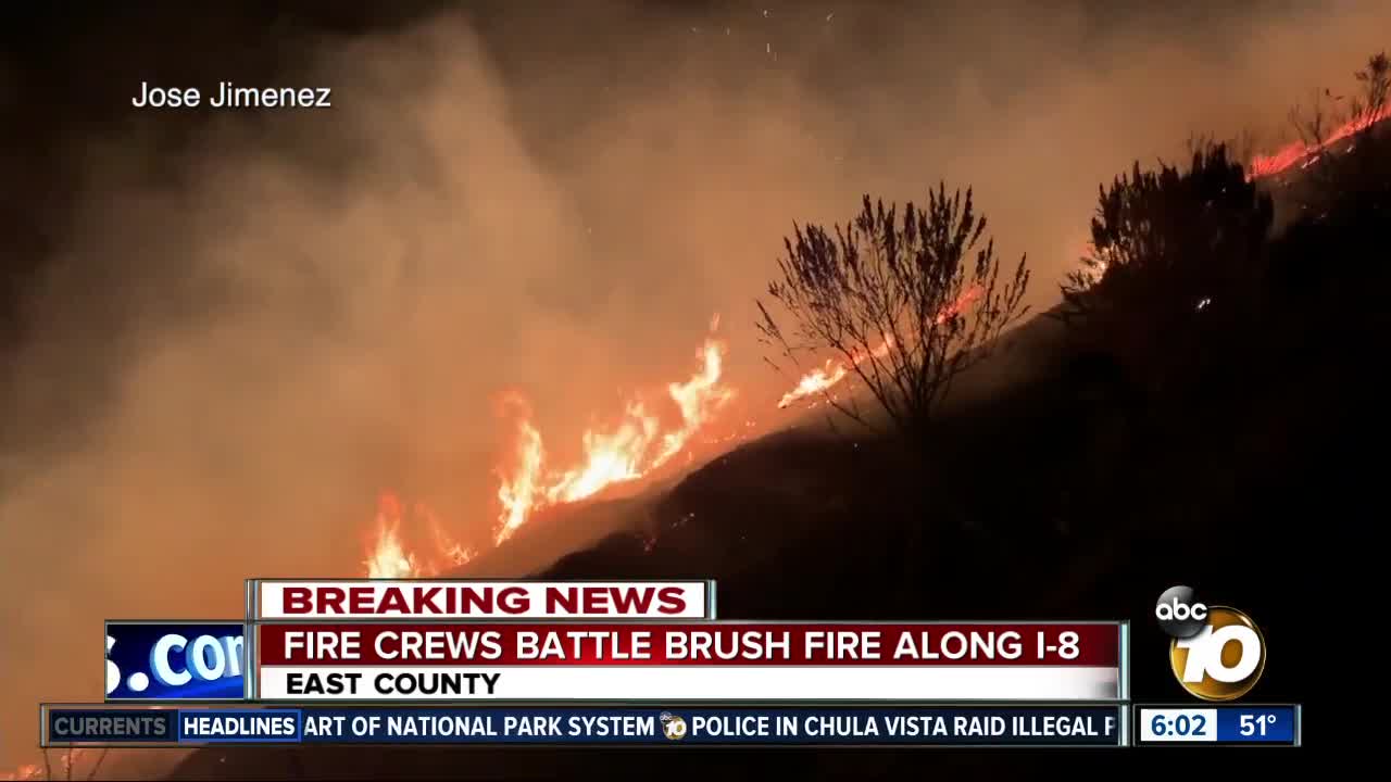 Fire crews battle brush fire along I-8