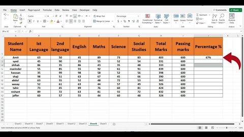 How To Take Out The Percentage For Give Marks In Excel.