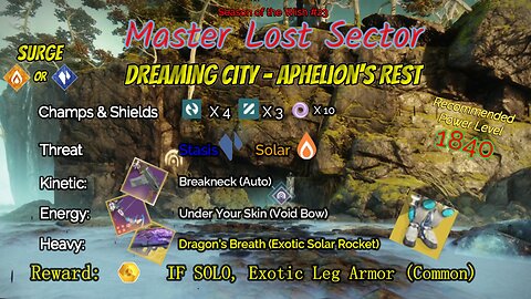 Destiny 2 Master Lost Sector: Dreaming City - Aphelion's Rest on my Solar Titan 3-28-24