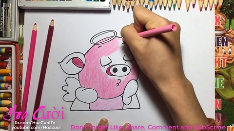 How to draw ICon Pink PIG step by step easy by Hoa cuoi
