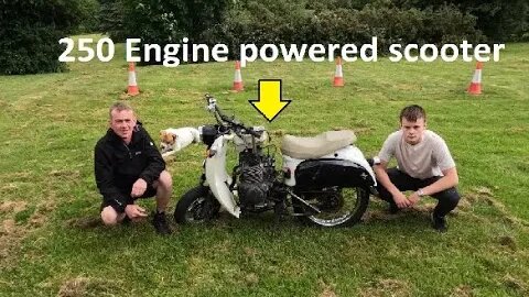 we swapped a 50ccc moped engine and put 250cc quad engine and it does 85MPH what could go wrong !!