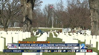 Wreaths arrive at Baltimore National Cemetery for Wreaths Across America event on Saturday