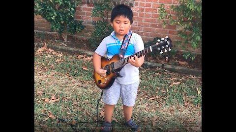 Star Spangled Banner played by 6 year old patriot on electric guitar