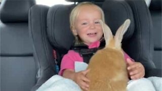 Child can't contain her joy after receiving bunny