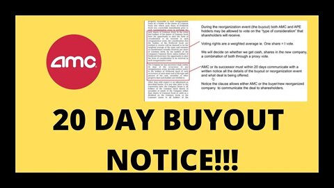 AMC STOCK | 20 DAY BUYOUT NOTICE!!