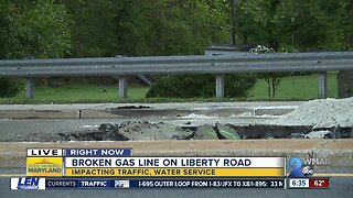 Emergency gas line repairs shut down Liberty Road near I-695 in both directions