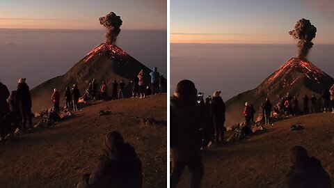 Hypnotizing sunset view from the peak of Acatenango volcano in Guatemala