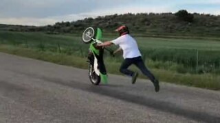 Insane motorbike stunt goes wrong