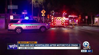 Man, child hospitalized following motorcycle vs. pickup truck crash