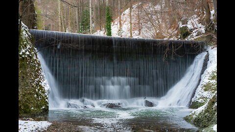 Artificial waterfall in rural area of Manitoba