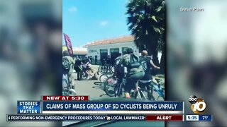 Claims that mass group of SD cyclists became unruly, video of a fight