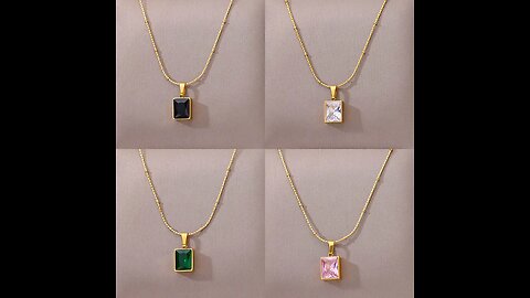 Green Square Zircon Necklace For Women