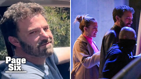 Ben Affleck leaves Jennifer Lopez's house in the morning with a smirk