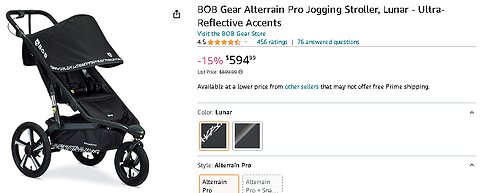 BOB Gear Alterrain Pro Jogging Stroller, Lunar - Ultra-Reflective Accents