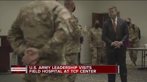 US Army leadership visits field hospital at Detroit's TCF Center