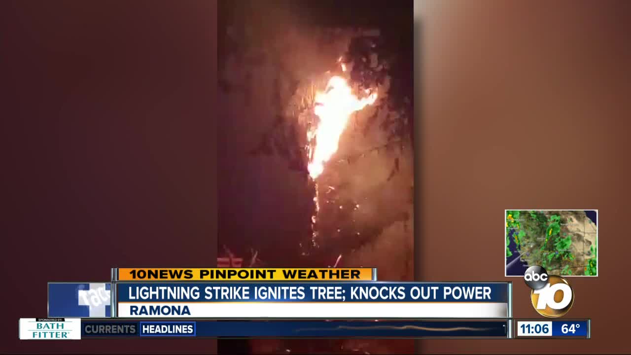 Lightning sparks tree fire in Ramona