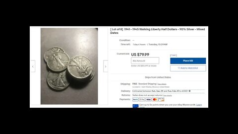 Ebay Auctions Ends Today - [ Lot of 8] 1941 - 1945 Walking Liberty Half Dollars - Mixed Dates