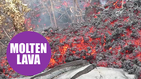 Geologists collecting lava from inside live volcanoes