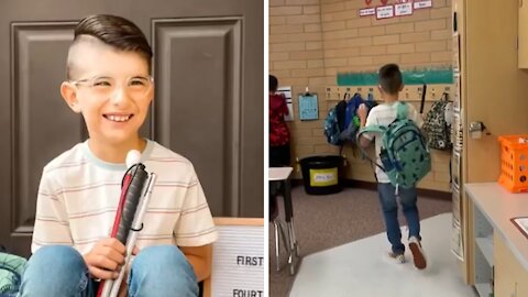 Blind Student Enthusiastically Finds Way Around School On His First Day