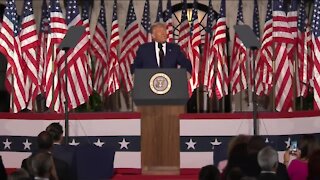 Two Wisconsin RNC Delegates watch President Trump accept the party's nomination from the White House