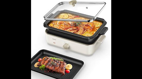 CalmDo Electric Foldaway Skillet Grill Combo, Indoor BBQ Grill