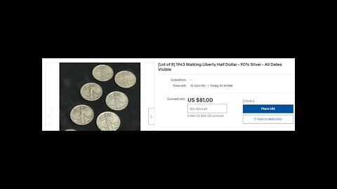 Auction Ends Today: [Lot of 8] 1943 Walking Liberty Half Dollar - 90% Silver - All Dates Visible