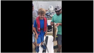 Kid Is Utterly Happy To Catch His First Fish