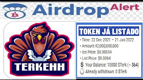 【AIRDROP TERKEHH Atualização】Já Listada | Ganhe 10.000 Tokens Terk ($64) | Por Ref 2500 Token TERK