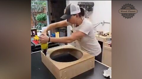 Carpenter girl making drawer to embed garbage can | Woodwork Planet