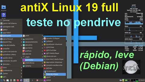 Teste do antiX 19 Linux full no pendrive sem precisar instalar no Computador. Conheça o Linux.