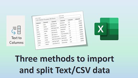 How to import text data/CSV file in excel and split them in columns