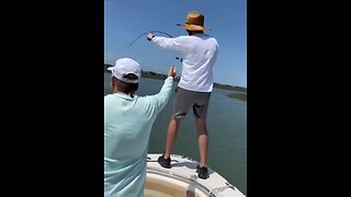 ABSOLUTE MONSTER 100+lb 8f jumps out of the water while fishing