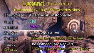 Destiny 2 Legend Lost Sector: Dreaming City - Bay of Drowned Wishes 5-13-22