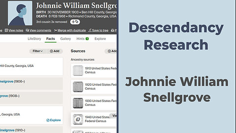 Descendancy Research - Johnnie William Snellgrove