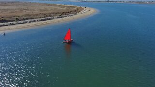 Blasian Babies DaDa Films Red Sailboat With Outrigger Mission Bay Park, San Diego, California!