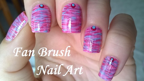 Pastel Blue &Pink Fan Brush Striped Nails Design