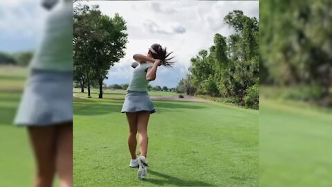 Hot Golf girls doing swings