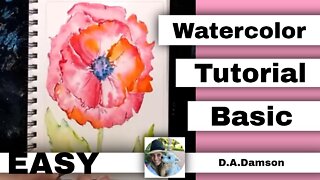 Watercolor relaxing painting of a flower. Super easy tutorial. Step by step