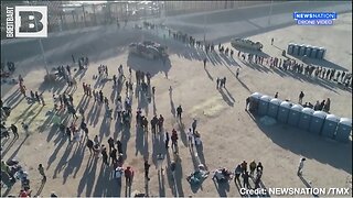 Drone Footage Shows LONG LINES of Immigrants Gathered at El Paso Border