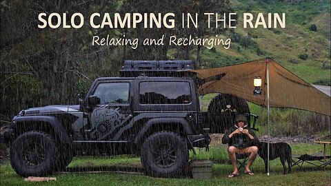SOLO CAMPING In The Rain [ Car Camping, Jeep Wrangler Overland, Tarp Shelter, Relaxing ] SoC