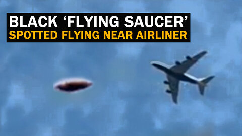 Caught on Tape 2023, UFO 2023 - Black Flying Saucer Caught on Camera Near Airliner