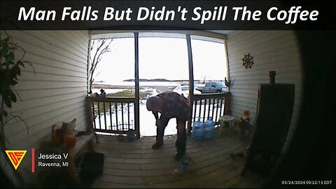 Man Falls But Didn't Spill The Coffee Caught On Ring Camera | Doorbell Camera Video
