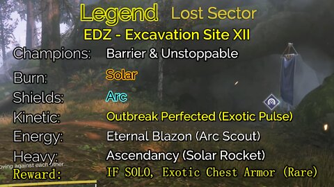 Destiny 2 Legend Lost Sector: EDZ - Excavation Site XII 6-1-22