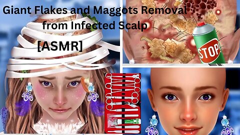 Giant Flakes & Maggots Removal from Infected Scalp | ASMR Treatment Animation #asmr #viral #trending