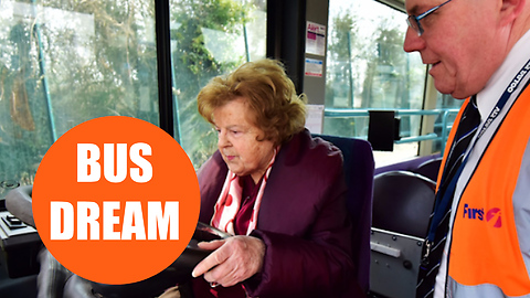 This hilarious footage shows a pensioner fulfilling a lifelong dream - of driving a BUS