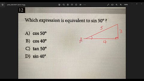 #SAT #EST #ACT, Sin (A) = Cos (B), Trigonometry #12 Section #3