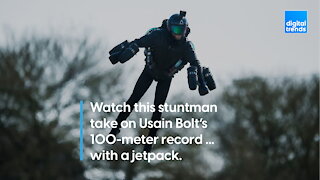 Watch this jetpack stuntman take on Usain Bolt’s 100-meter record